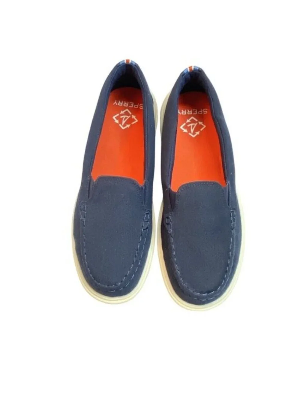 Sperry Blue Canvas Slip-On Loafers Size 8M With Striped Heel Boat Shoes